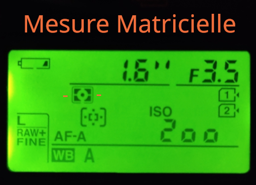 Symbole de la mesure matricielle sur l'écran de l'appareil (Nikon)
